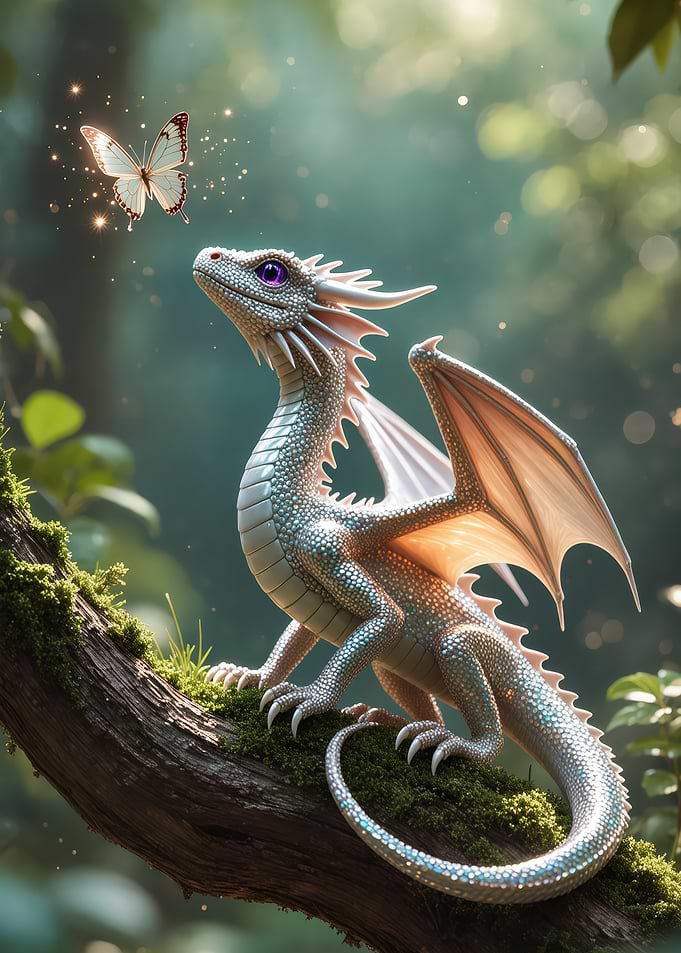 Dragon and Butterfly in Forest
