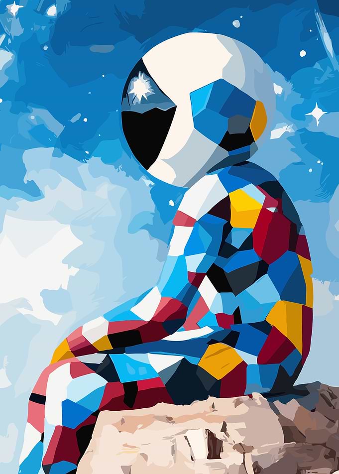 Abstract Astronaut on a Rock