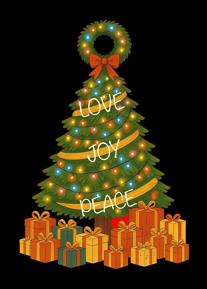 Christmas Tree with Gifts and Wreath
