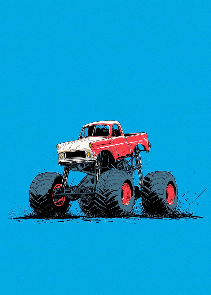 Red and White Monster Truck Art