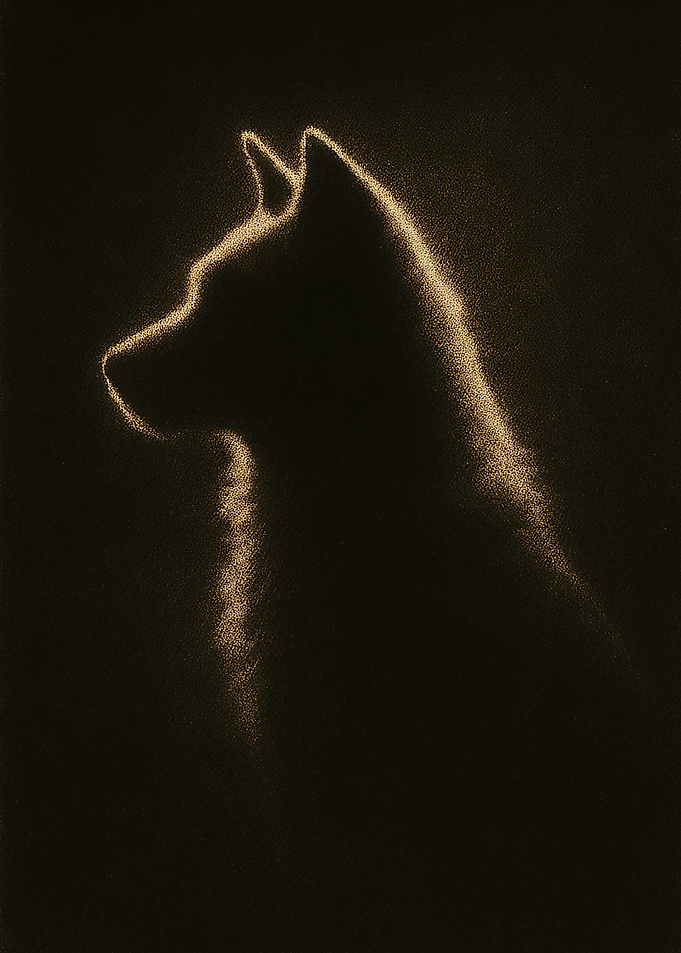 Golden Silhouette of a Dog in Profile