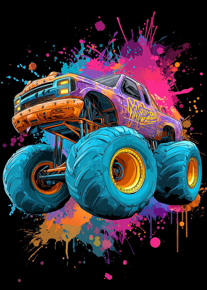 Monster Truck Colorful Splatter Art