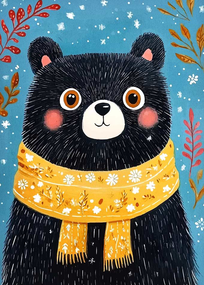 Cute Winter Bear with Scarf Illustration