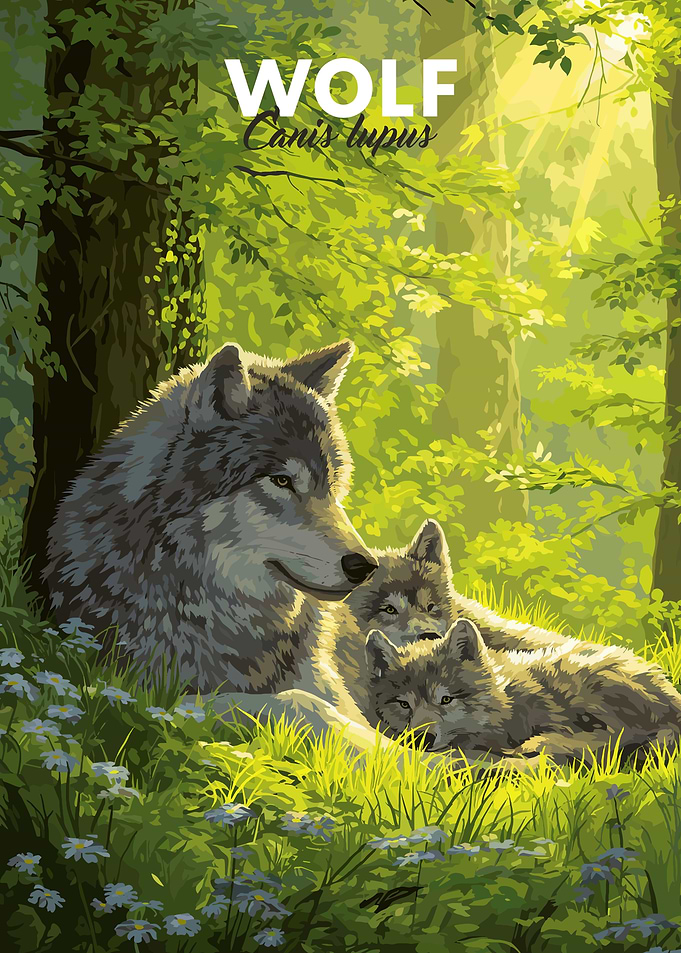 Wolf and Cubs Animal Family