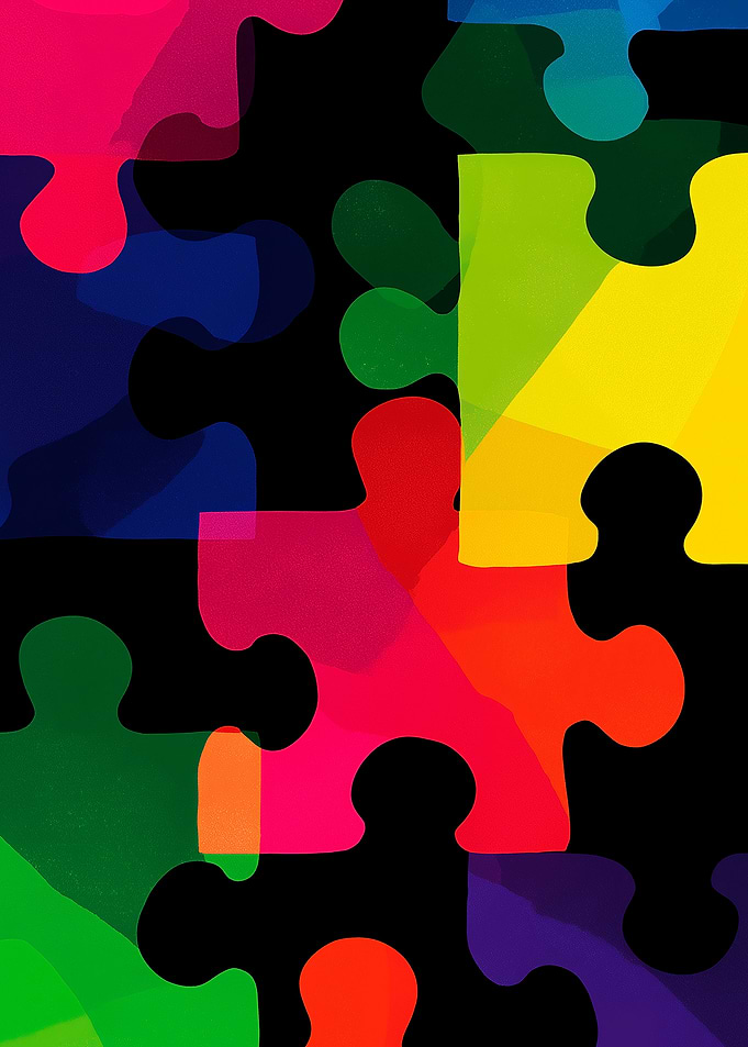 Colorful Puzzle Pieces on Black Background