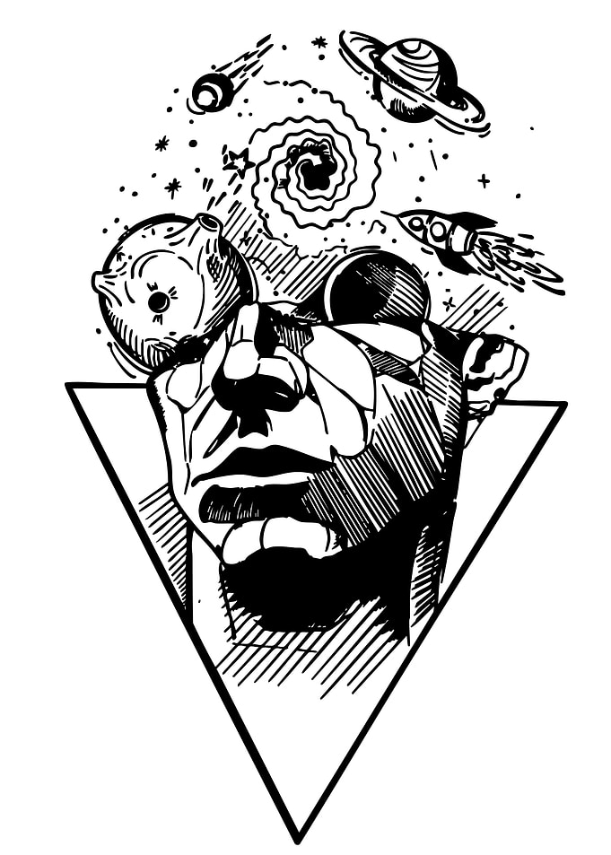 Space Dreams Black and White Illustration