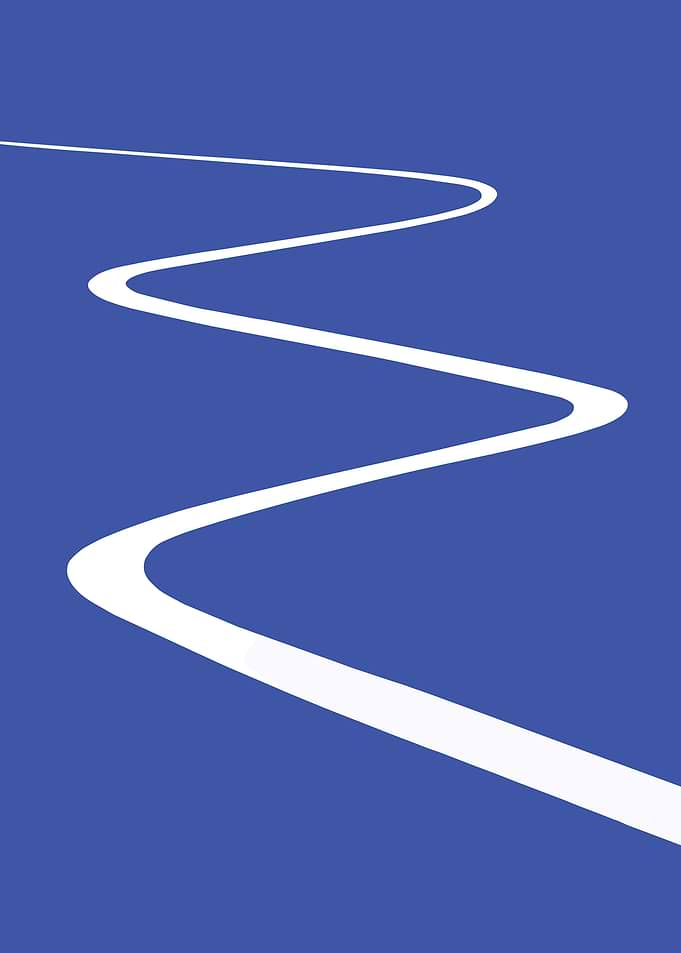 Winding White Line on Blue