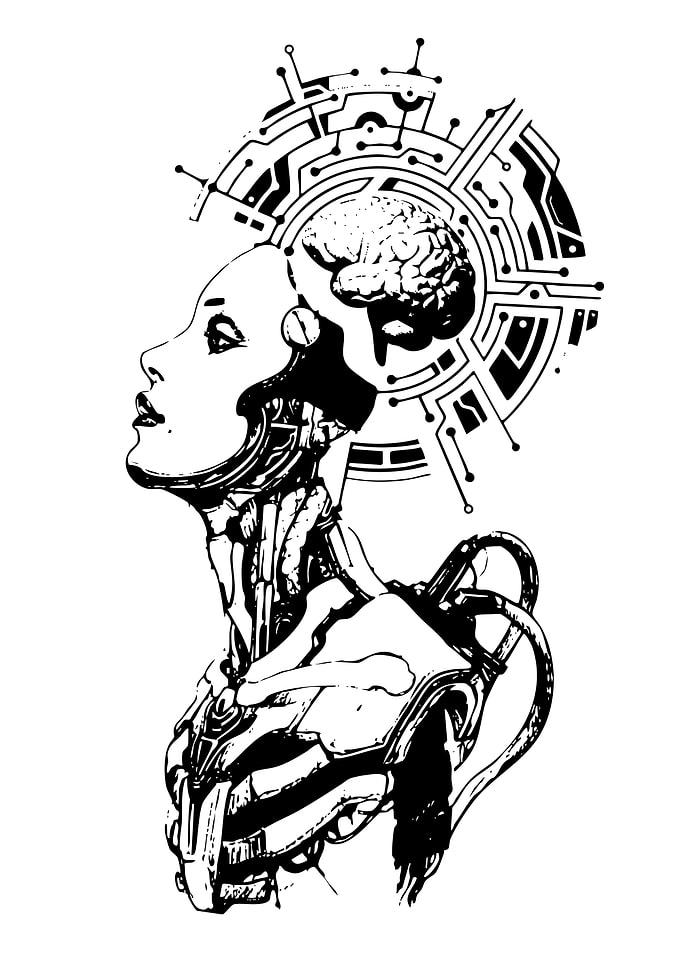 Cyborg Woman with Brain and Circuitry