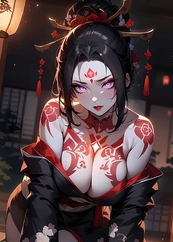 Anime Woman with Red Tattoos