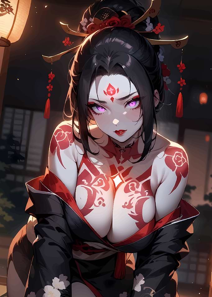 Anime Woman with Red Tattoos
