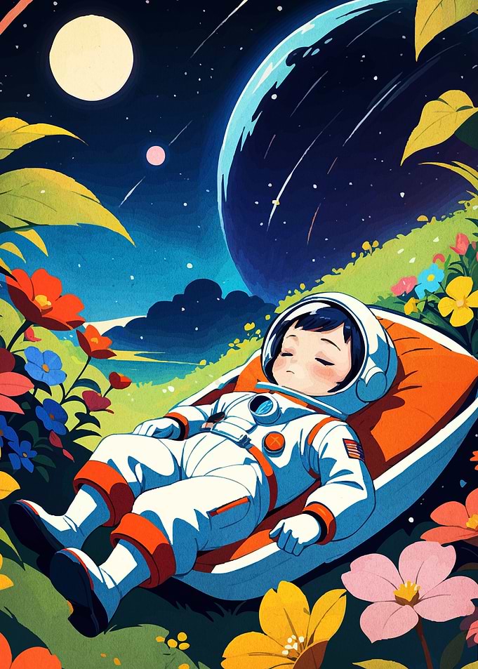 Astronaut Child Sleeping Space Garden