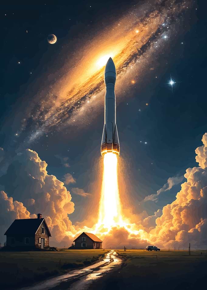 Rocket Launching from Rural Landscape