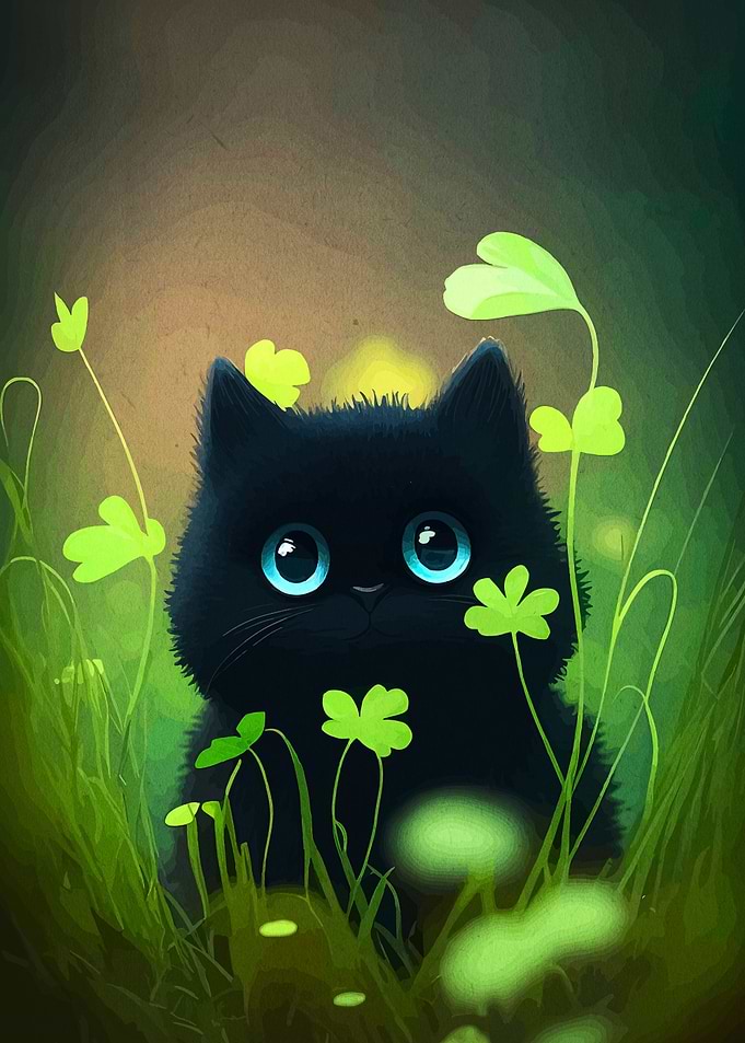 Black Cat in Clover Field