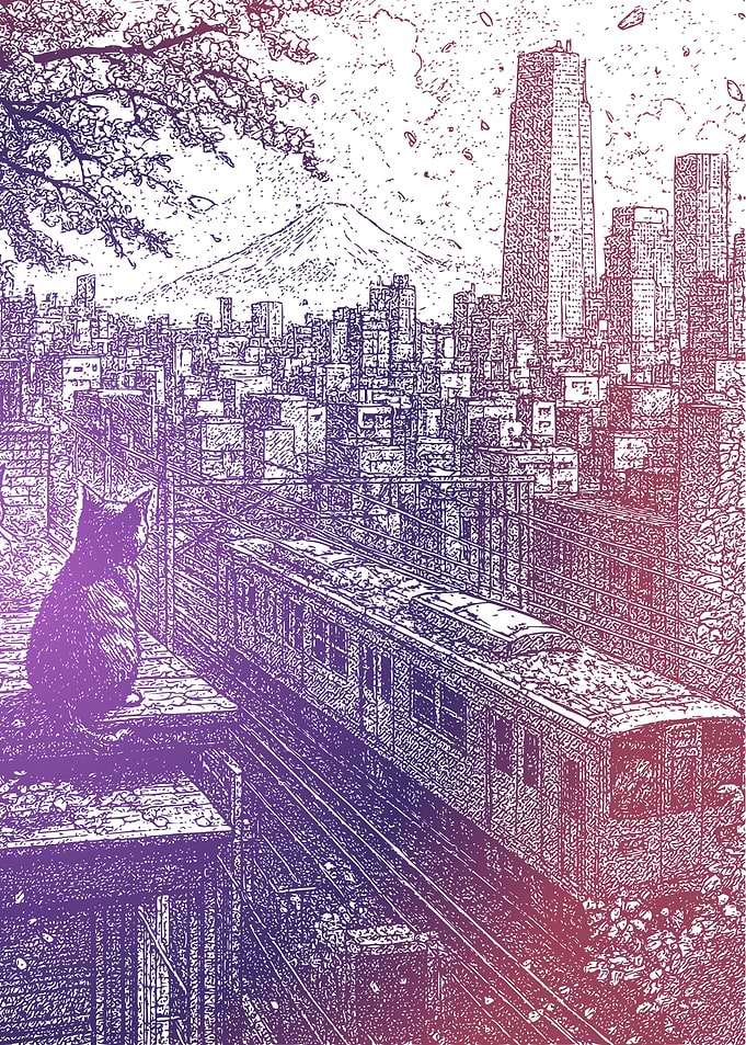 Cat in Tokyo with Mount Fuji