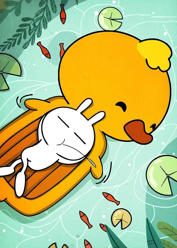Duck and Rabbit Pond Cartoon