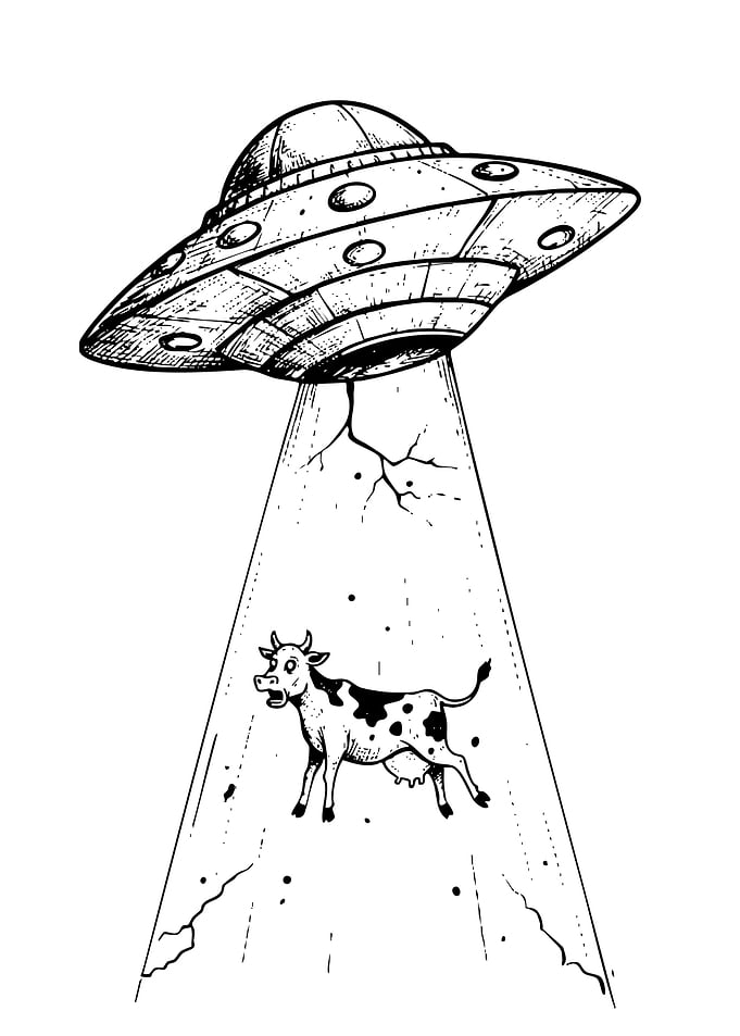 Alien Abduction of Cow Illustration