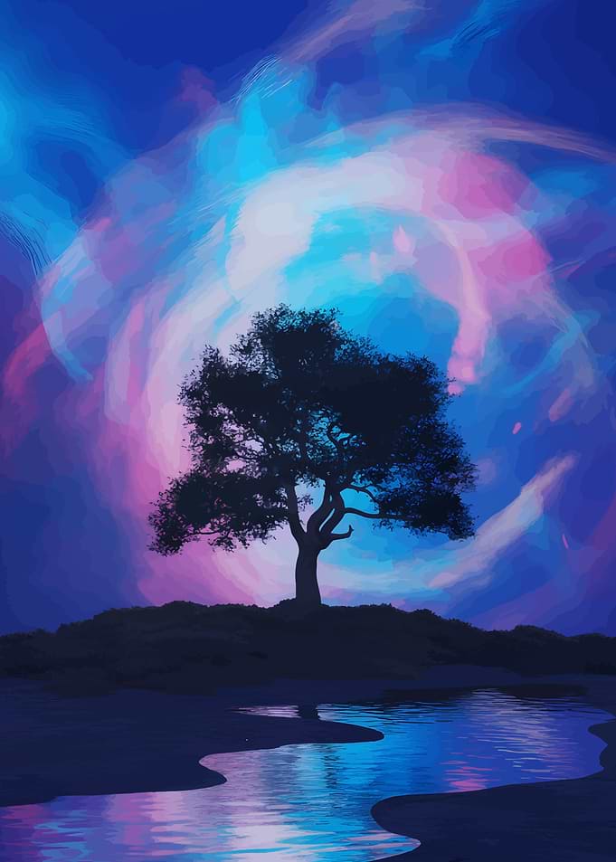 Silhouette Tree with Colorful Sky