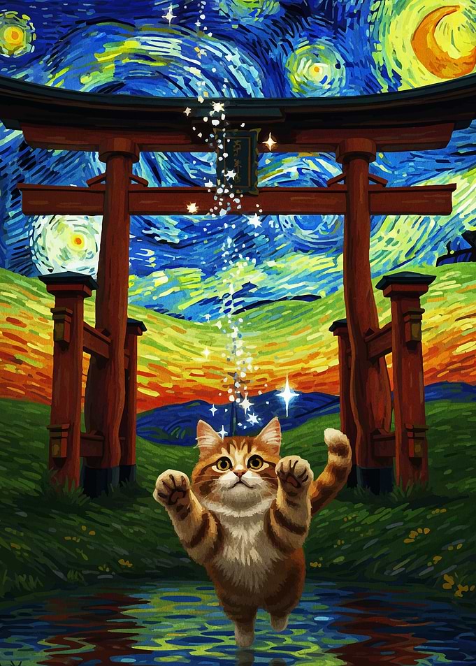 Cat Van Gogh Style Landscape