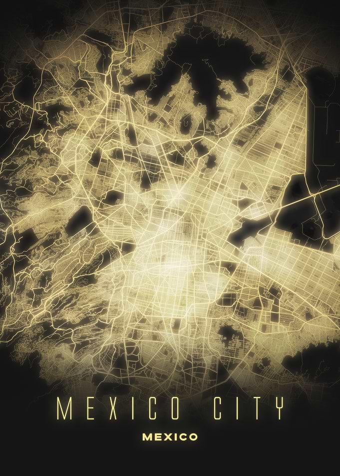 Mexico City, Mexico - Radiant Downtown City Map Poster, Minimalist Wall Art
