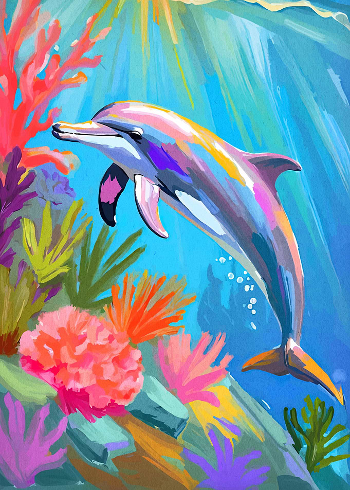 Colorful Dolphin Underwater