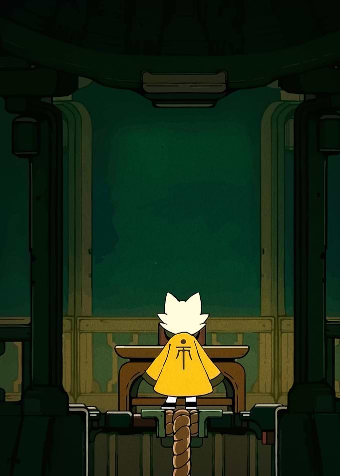 Lone figure in a green room