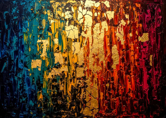Abstract Colorful Painting with Gold Leaf