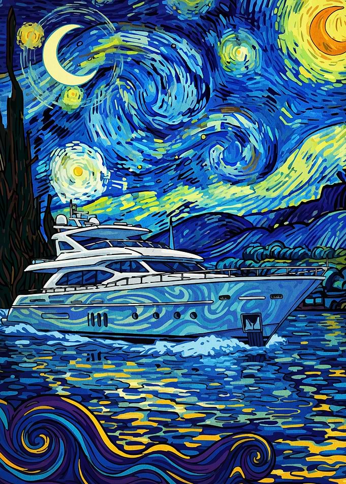 Yacht in Starry Night Style
