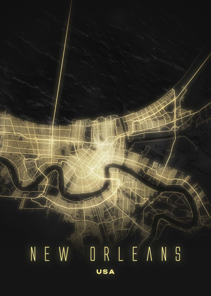 New Orleans, USA - Illuminated City Map Poster, Vibrant Night Urban Wall Art