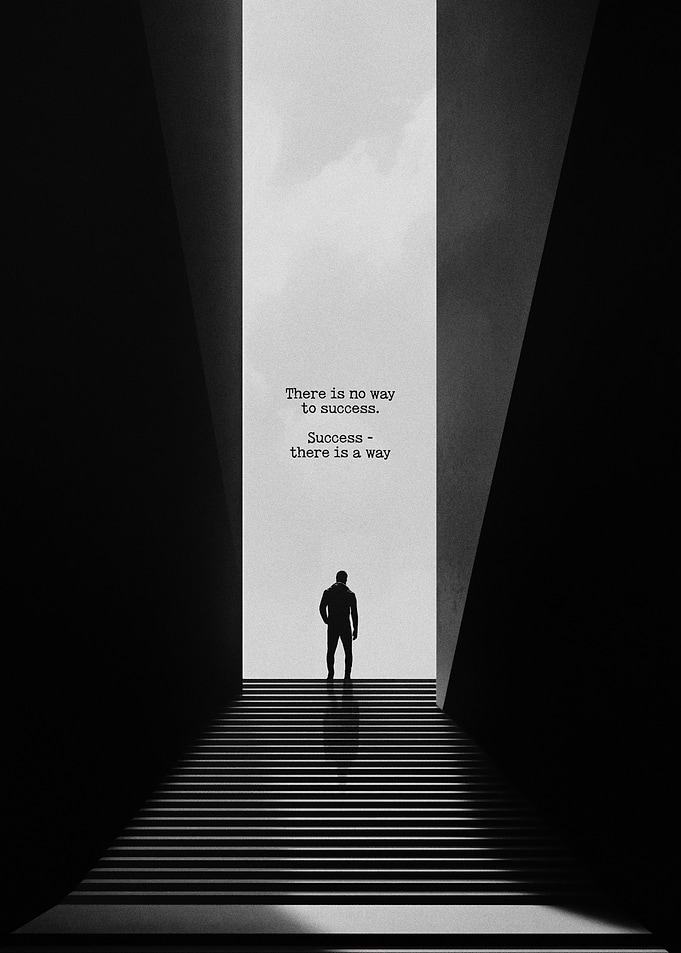 Stairway to Success: Monochrome Silhouette