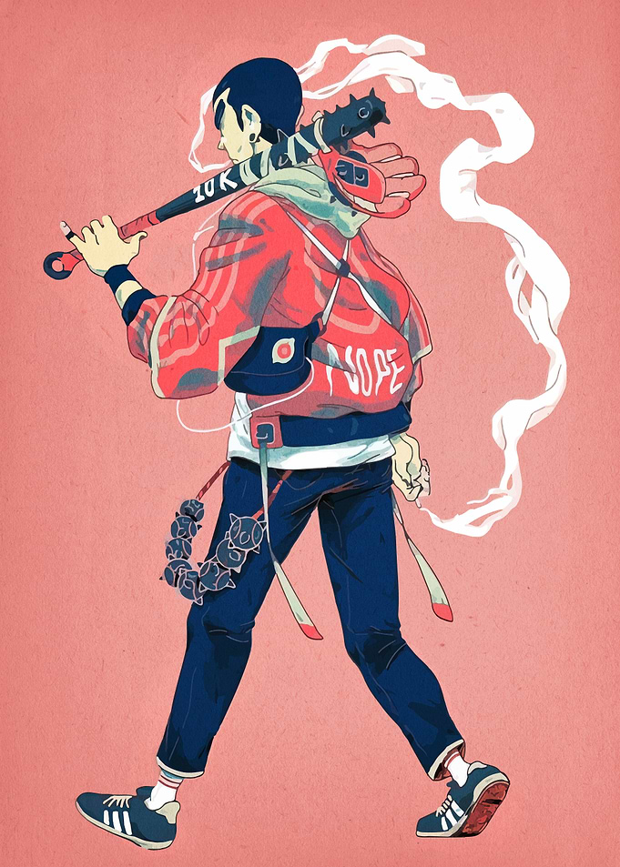 Stylish Character with Spiked Bat Illustration