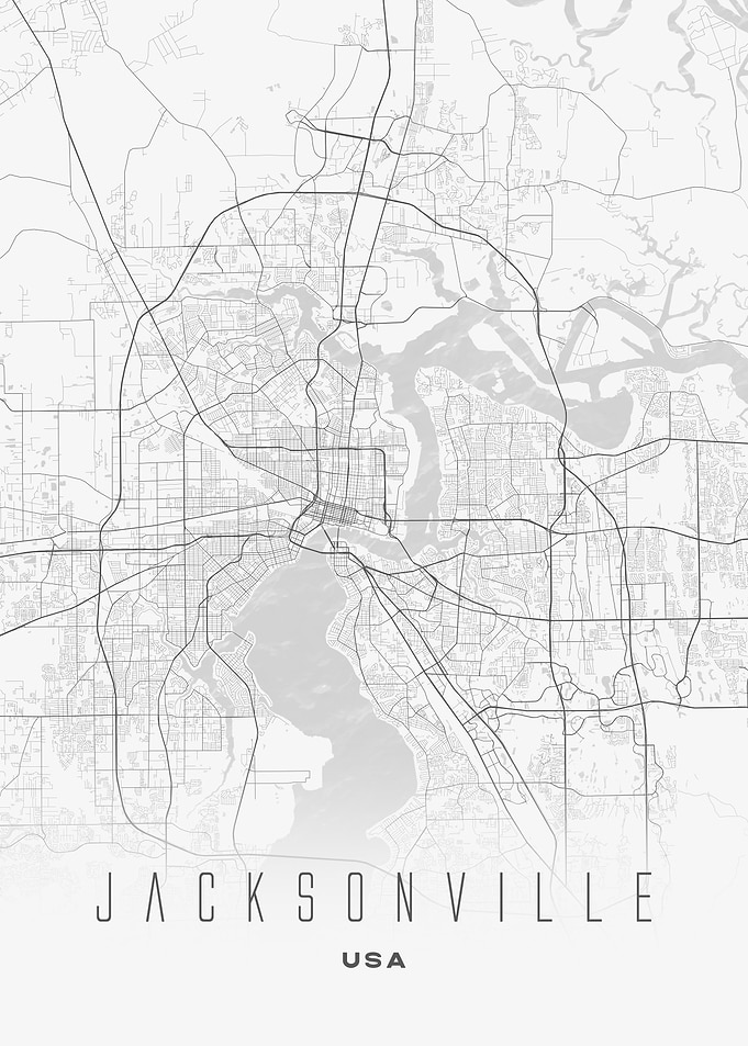 Jacksonville, USA - Minimal City Map Poster, Sleek Monochrome Wall Art