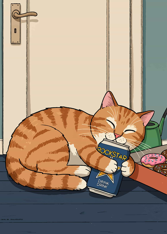 Cat Hugging Rockstar Energy Drink Can