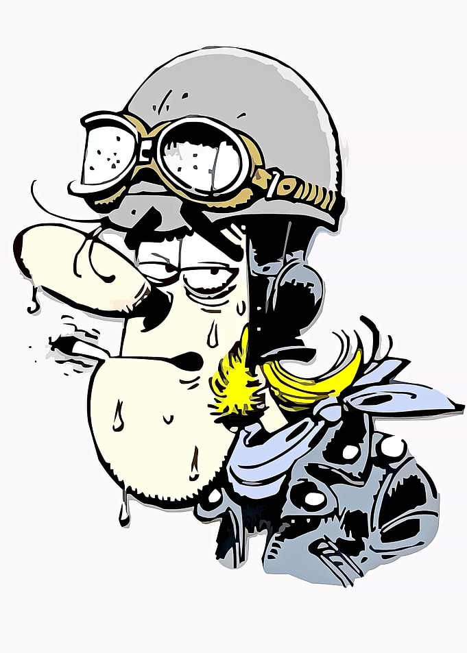 Cartoon biker with helmet and goggles