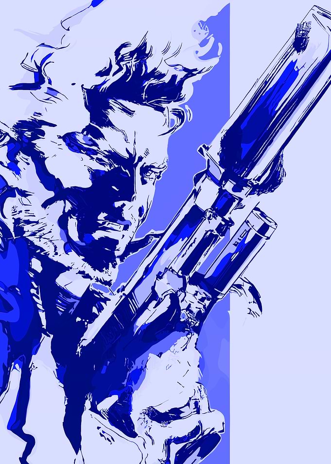 Solid Snake with Rifle, Blue Tones