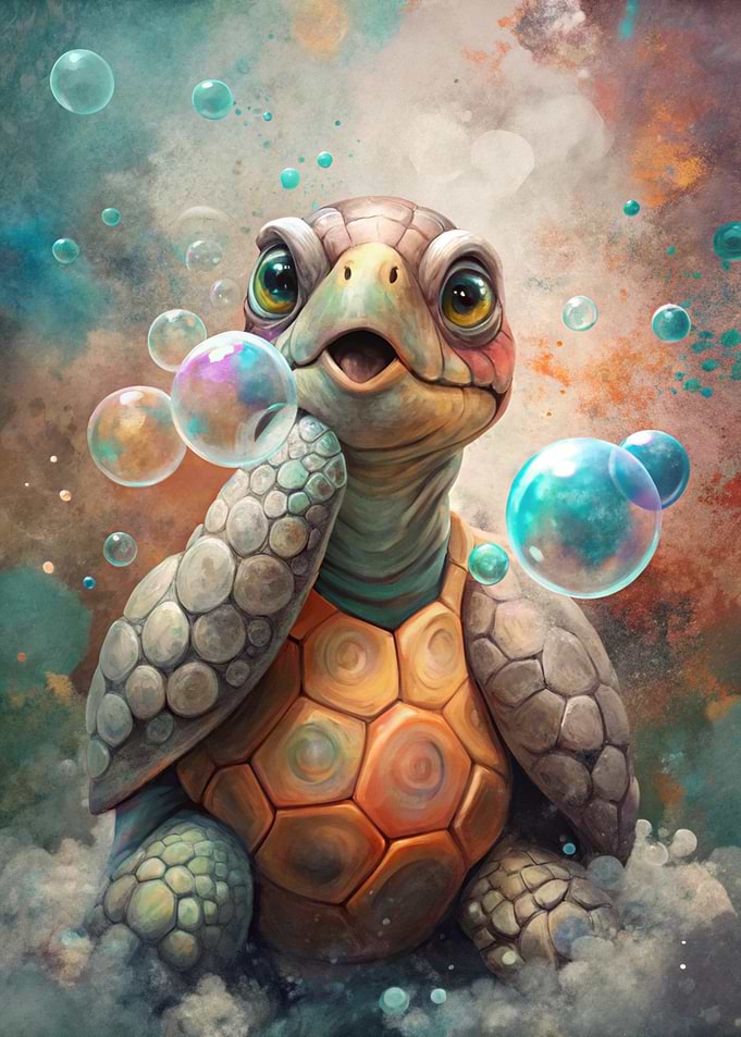 Cute Turtle with Bubbles Illustration
