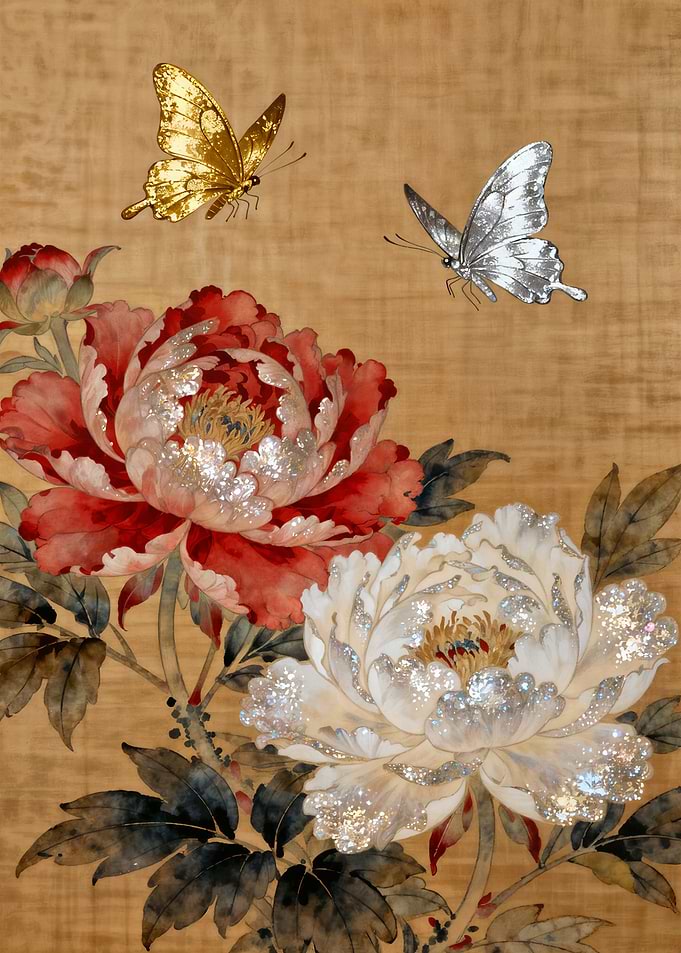 Peonies Butterflies