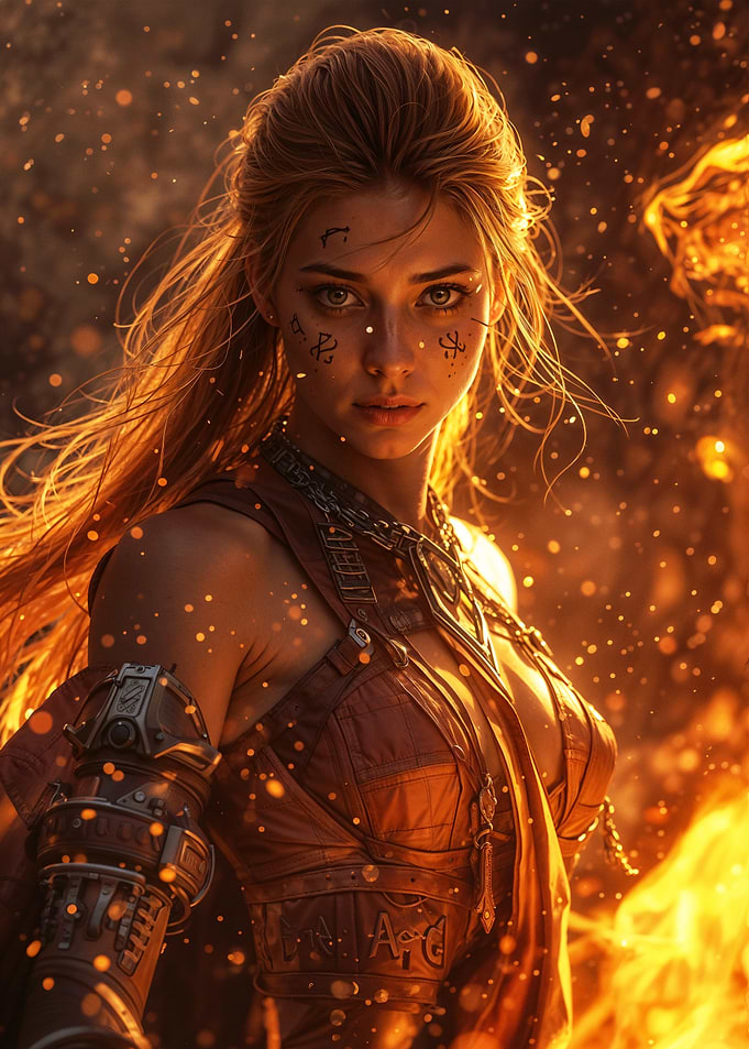 Fiery Warrior Woman Portrait