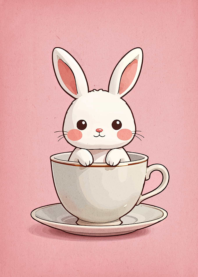 Cute Bunny in Teacup Illustration