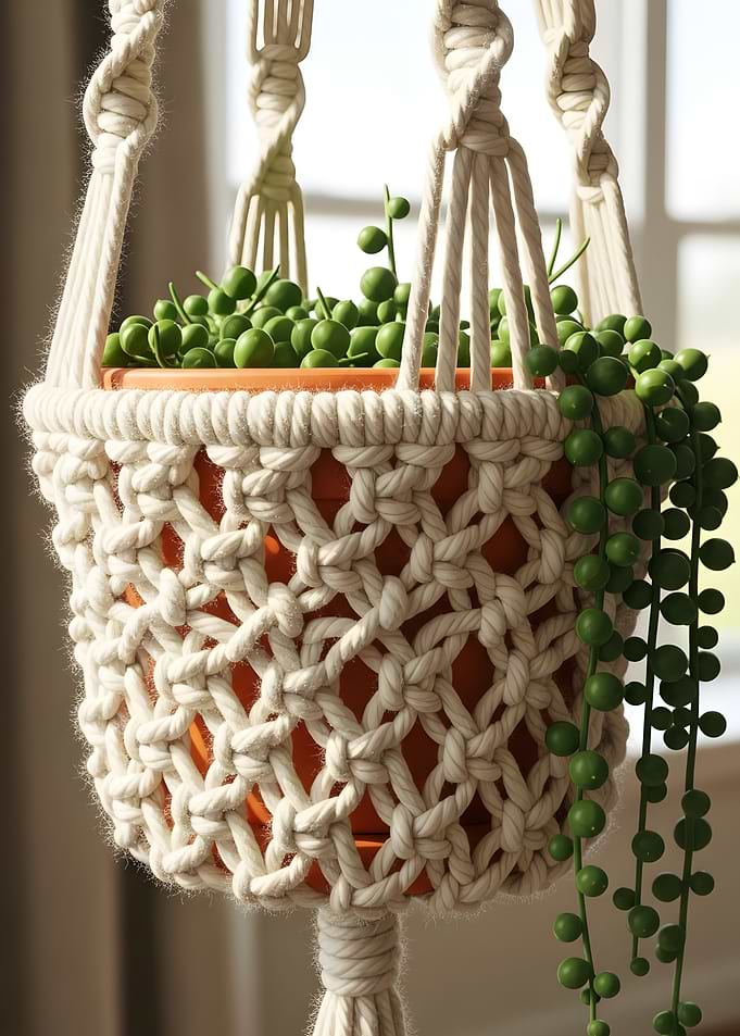 Macrame Plant Hanger with String of Pearls