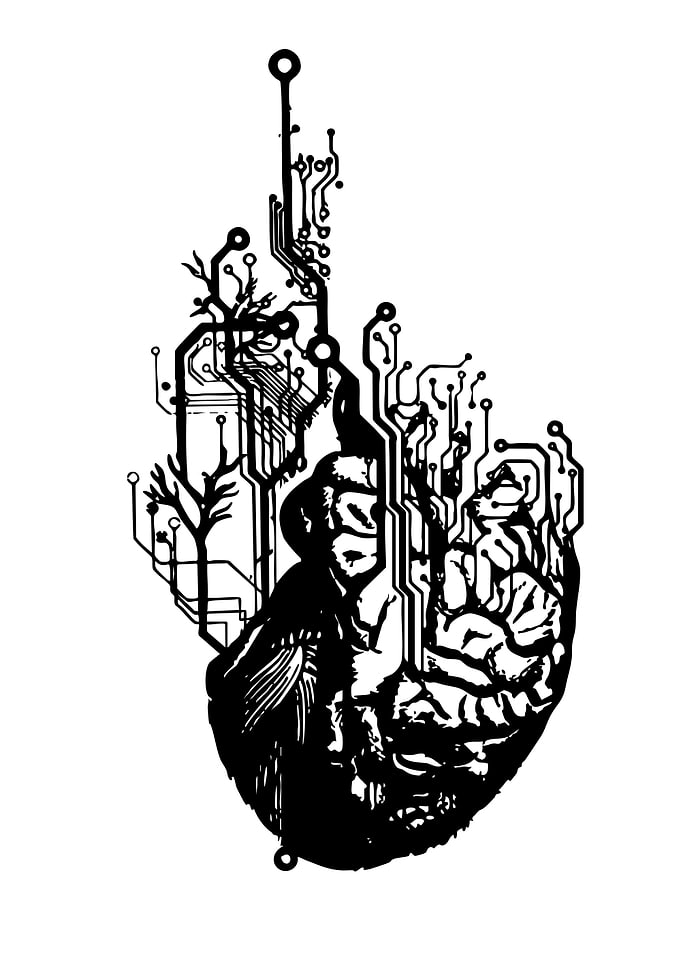 Brain Circuitry Black and White Art