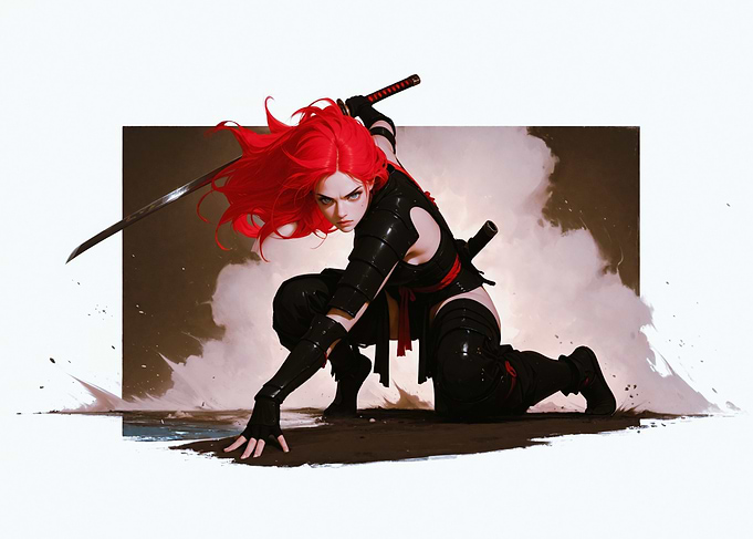 Red-haired Ninja Warrior with Katana