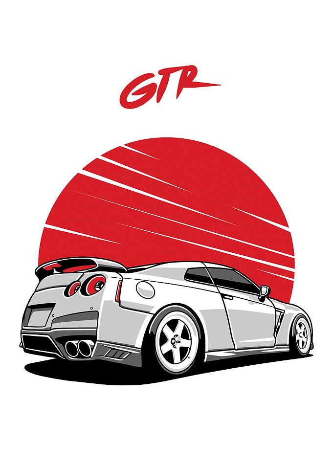 Nissan GTR Illustration with Rising Sun