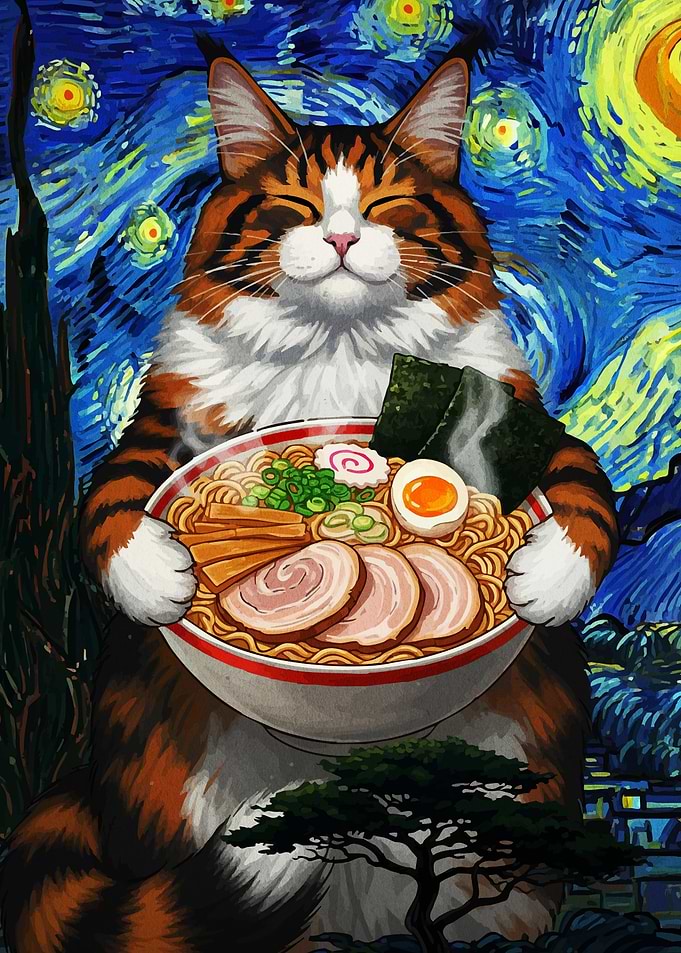 Cat Ramen Starry Night