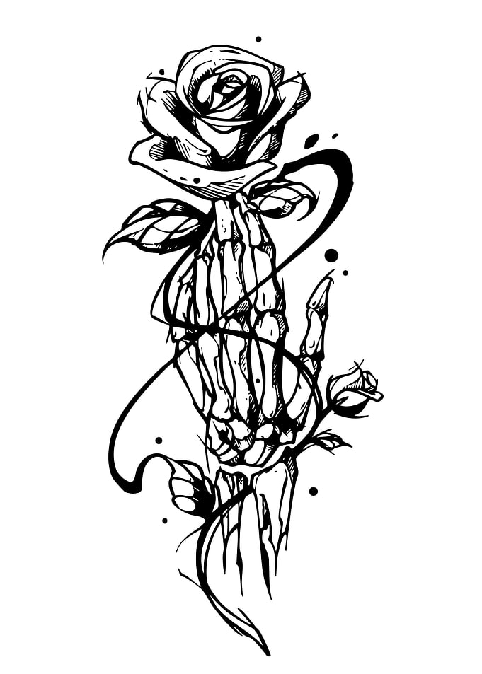 Rose and Skeleton Hand Illustration