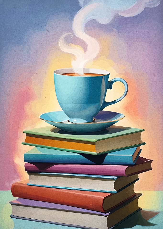 Coffee cup on books illustration
