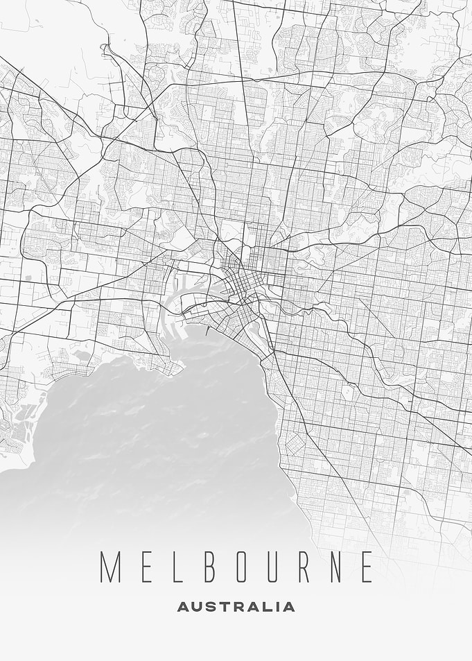 Melbourne, Australia - Coastal City Map Poster, Modern Wall Art