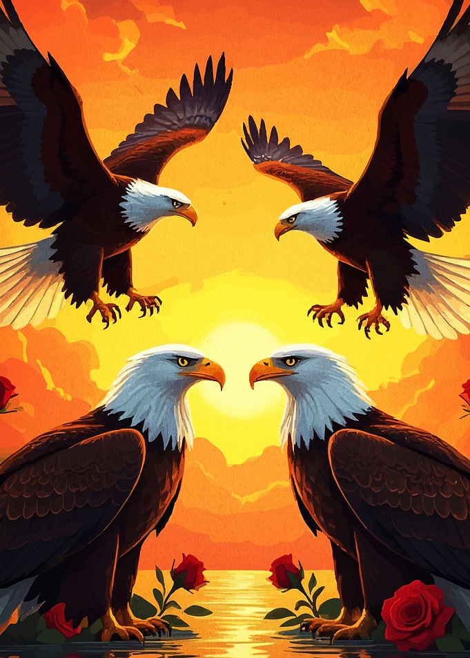 Four Eagles at Sunset