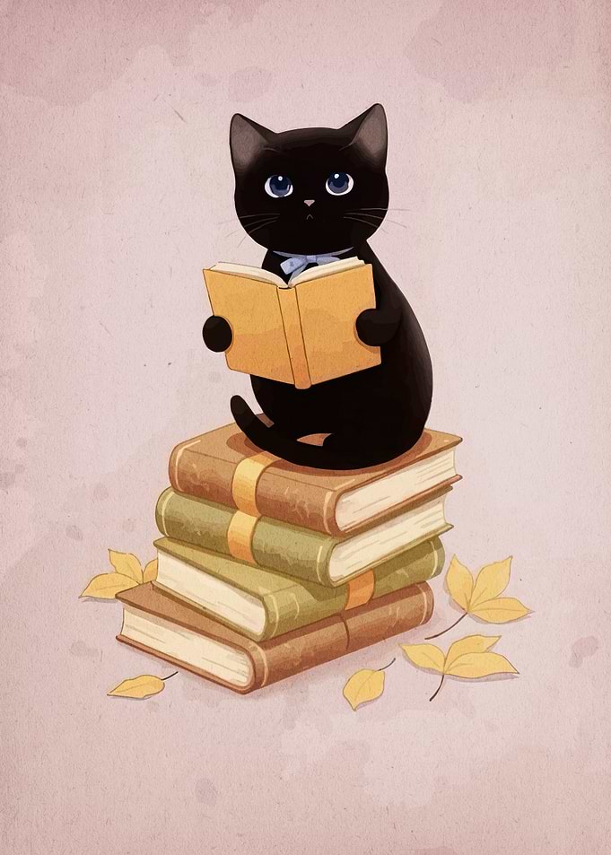 Black Cat Reading on Books