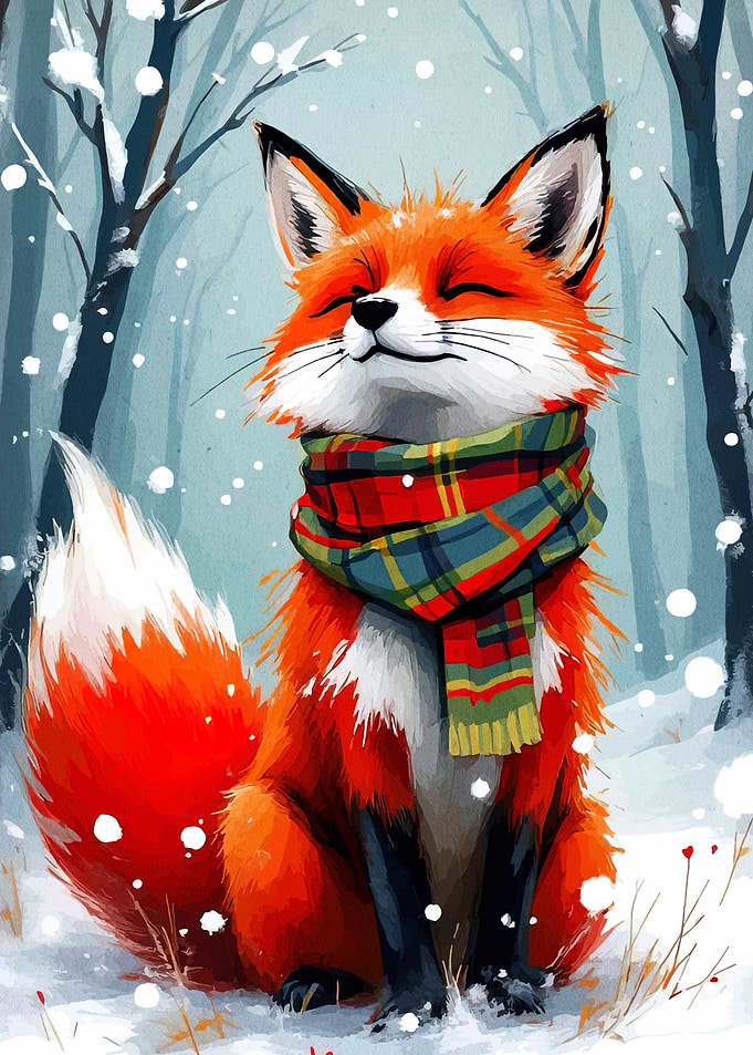 Fox in Winter Scarf Illustration