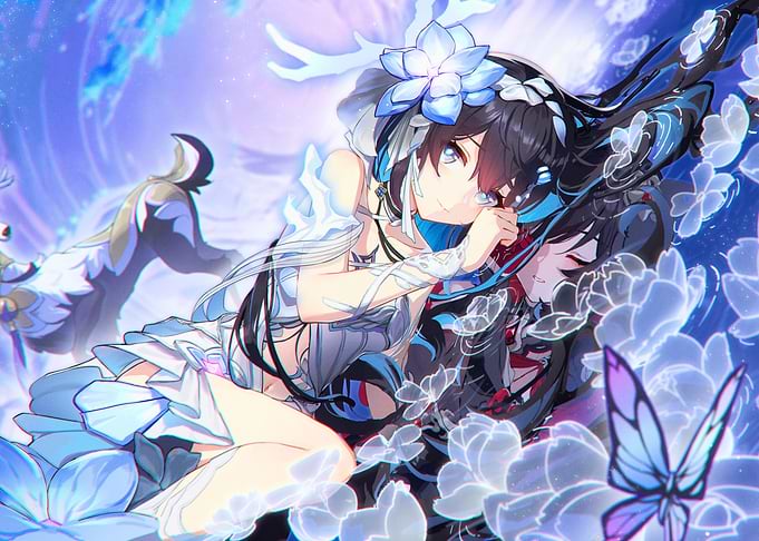 Girl with Flowers and Butterfly